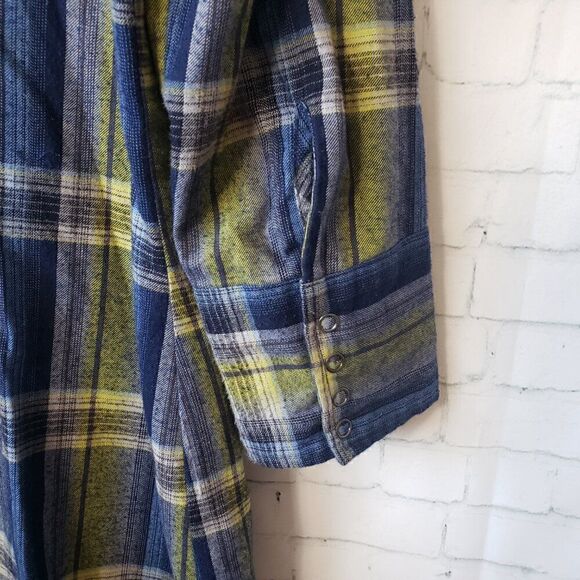 Stetson Western Flannel Dress Size M Green Blue Plaid Long Sleeve Rodeo Festival - Picture 7 of 8